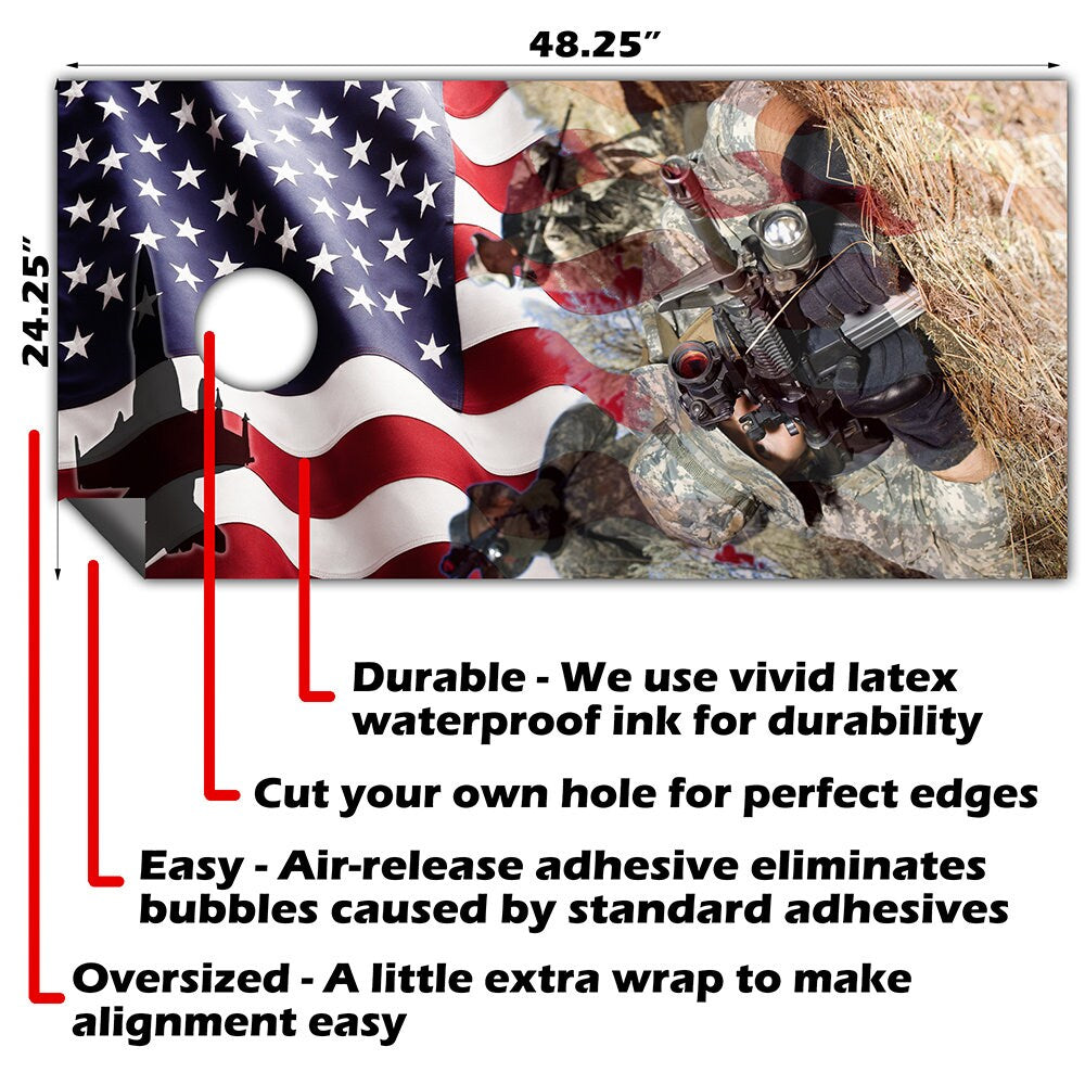 American Flag Military - Cornhole Board Wrap - Set of 2