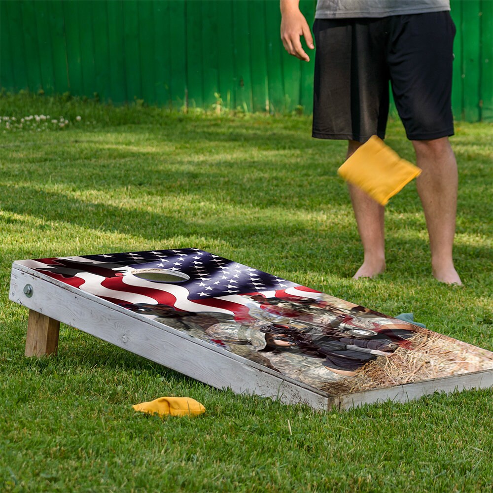 American Flag Military - Cornhole Board Wrap - Set of 2