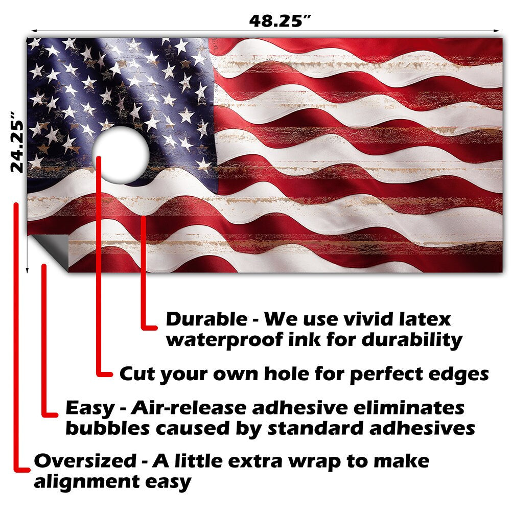 American Flag Wavy - Cornhole Board Wrap - Set of 2