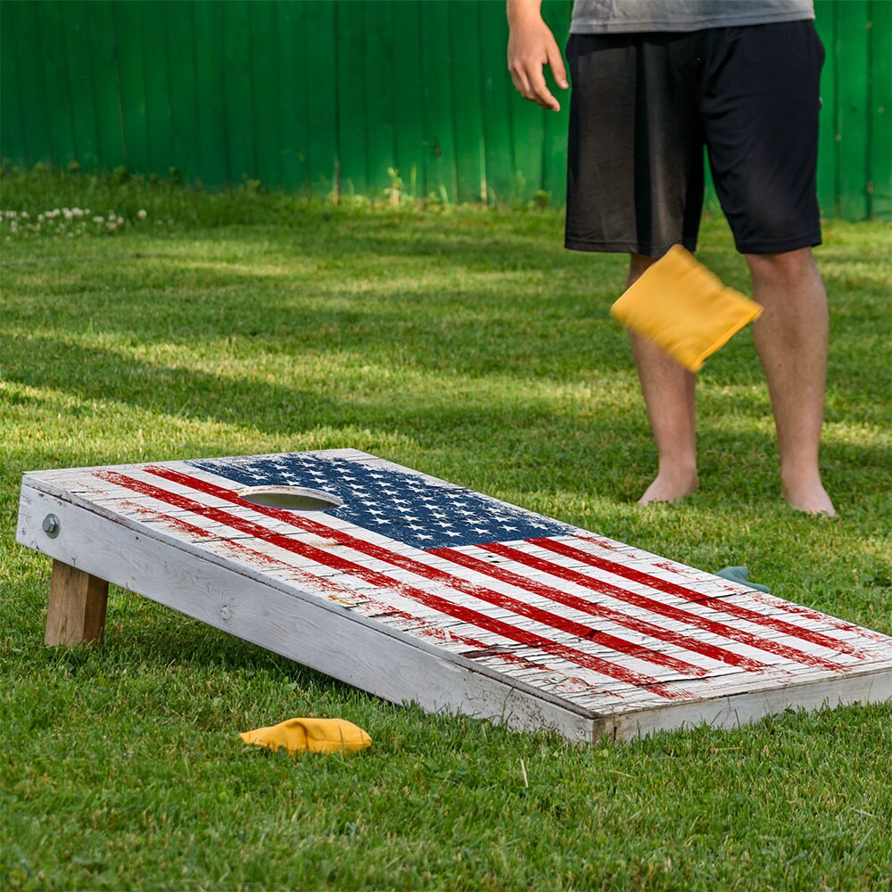 Cracked Wood Flag - Cornhole Board Wrap - Set of 2