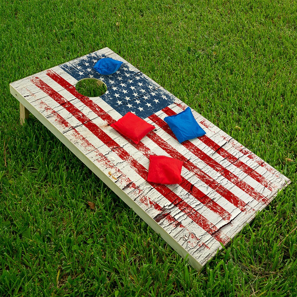 Cracked Wood Flag - Cornhole Board Wrap - Set of 2
