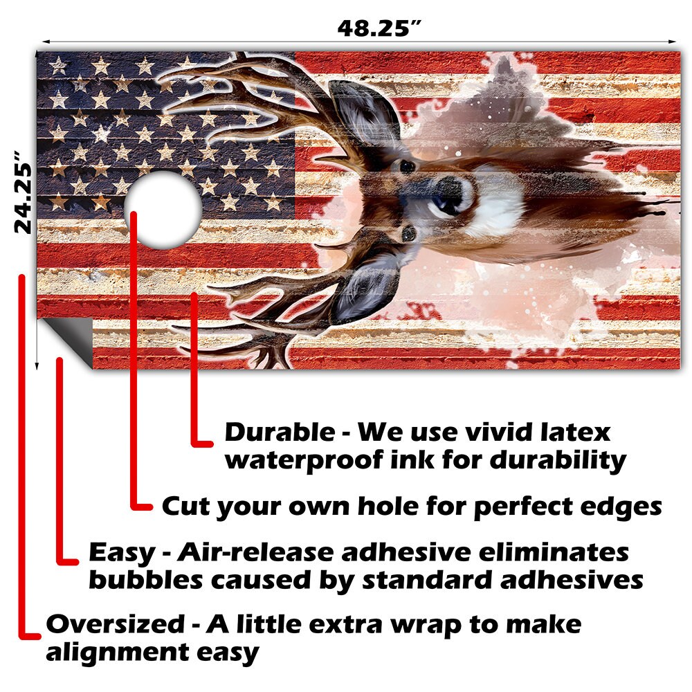 Deer and American Flag - Cornhole Board Wrap - Set of 2