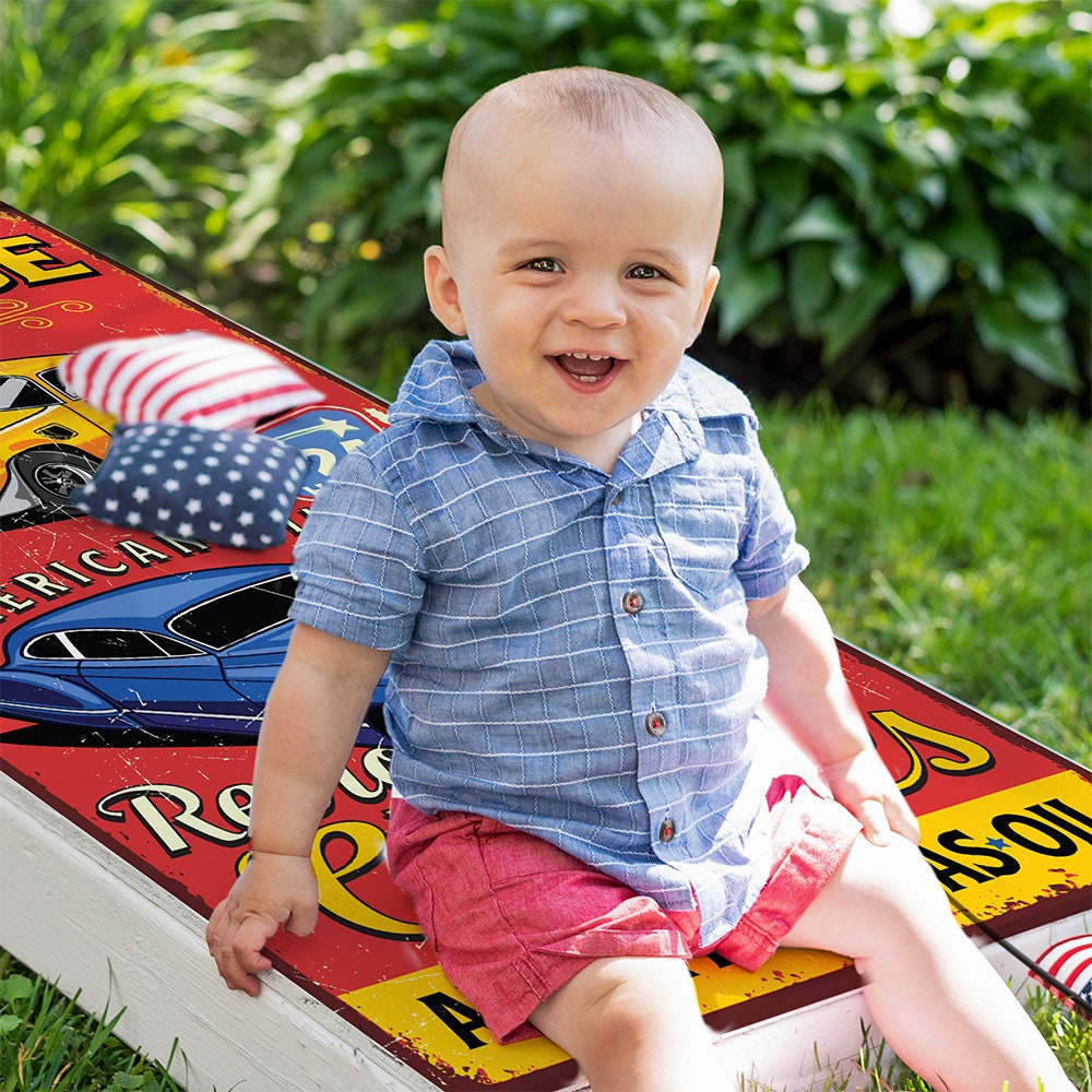 Retro Garage - Cornhole Board Wrap - Set of 2