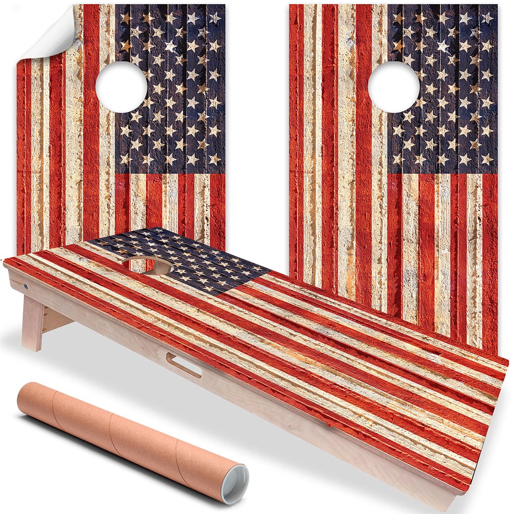 Rustic American Flag - Cornhole Board Wrap - Set of 2