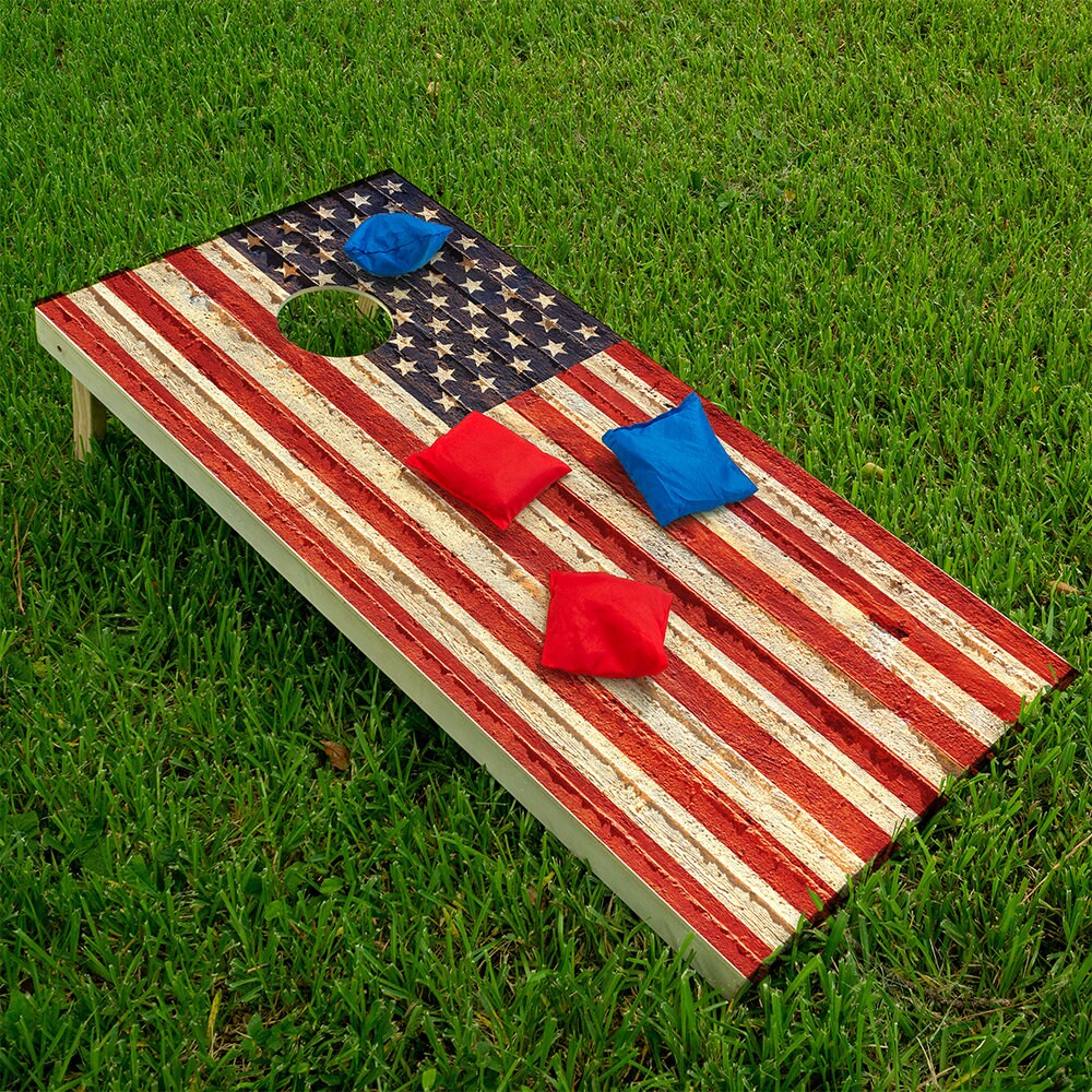 Rustic American Flag - Cornhole Board Wrap - Set of 2