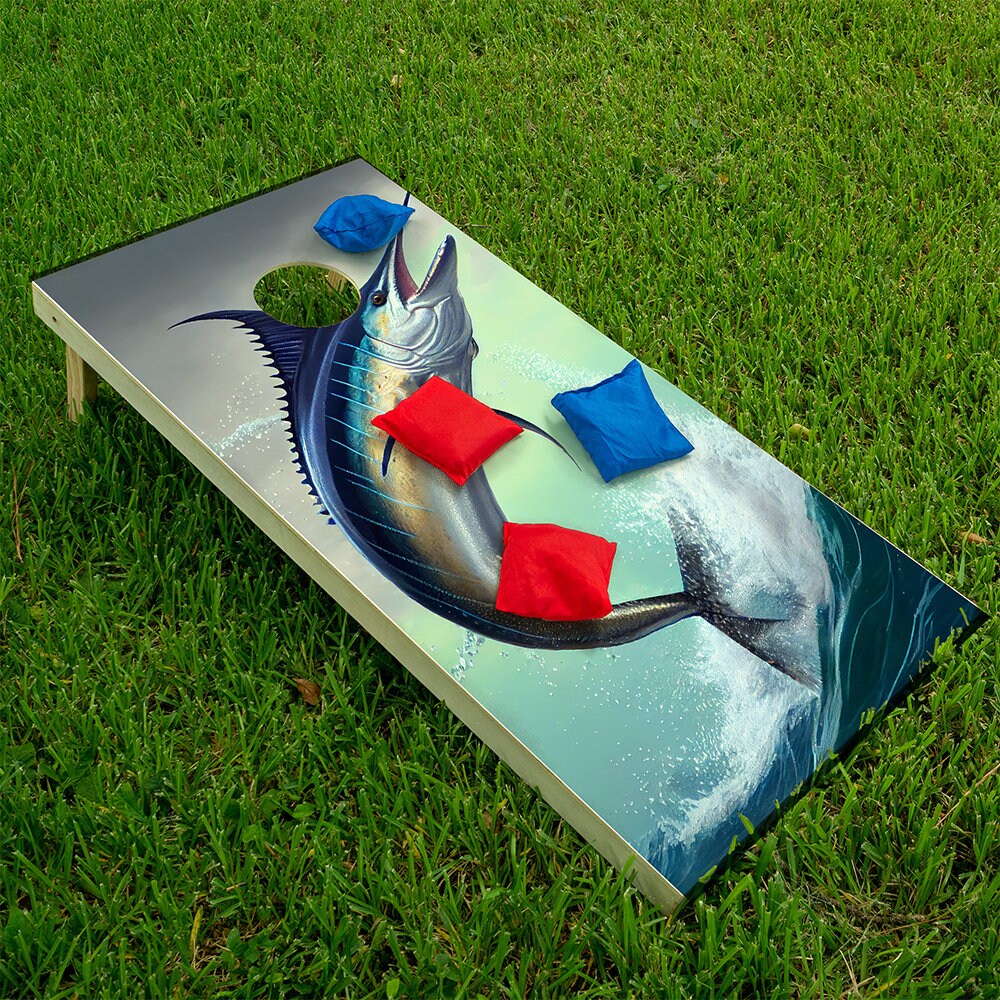 Blue Marlin - Cornhole Board Wrap - Set of 2