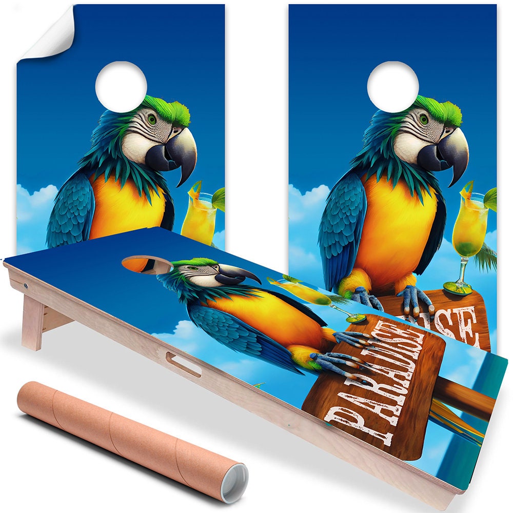 Paradise Parrot - Cornhole Board Wrap - Set of 2