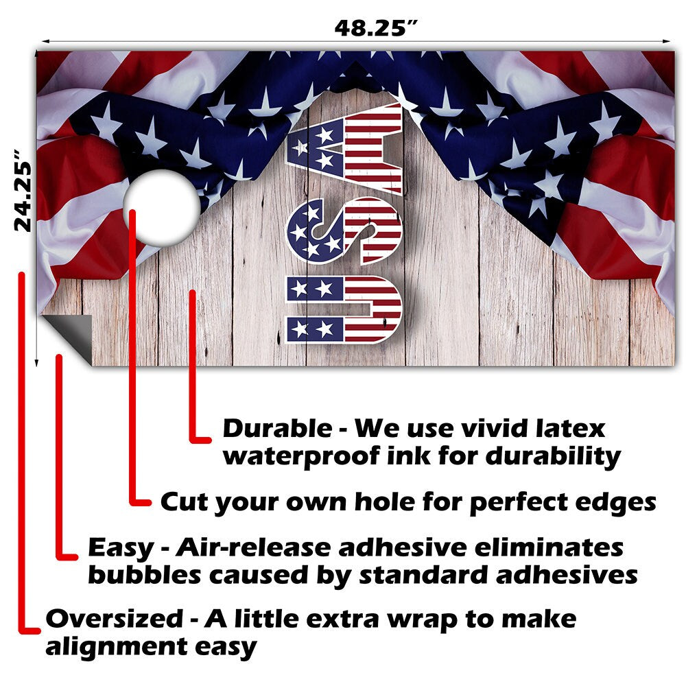 USA American Flag - Cornhole Board Wrap - Set of 2