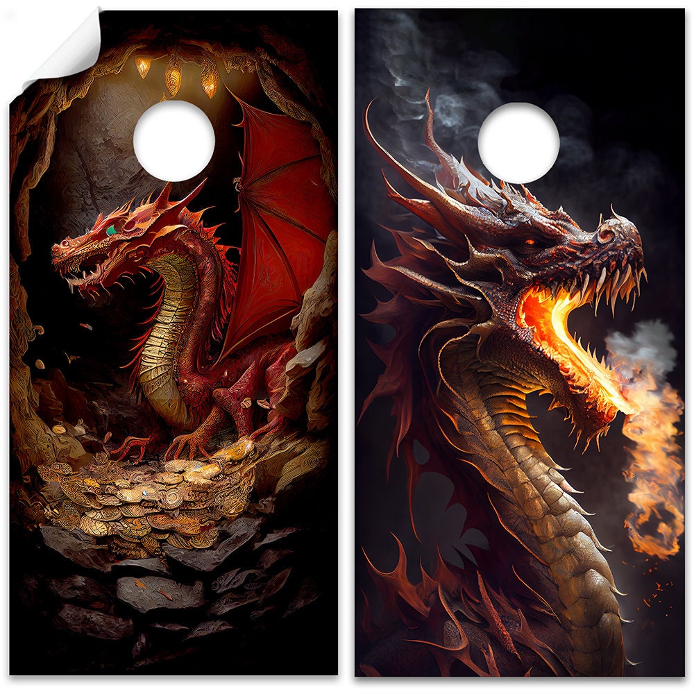 Fierce Fantasy Dragons - Cornhole Board Wrap - Set of 2