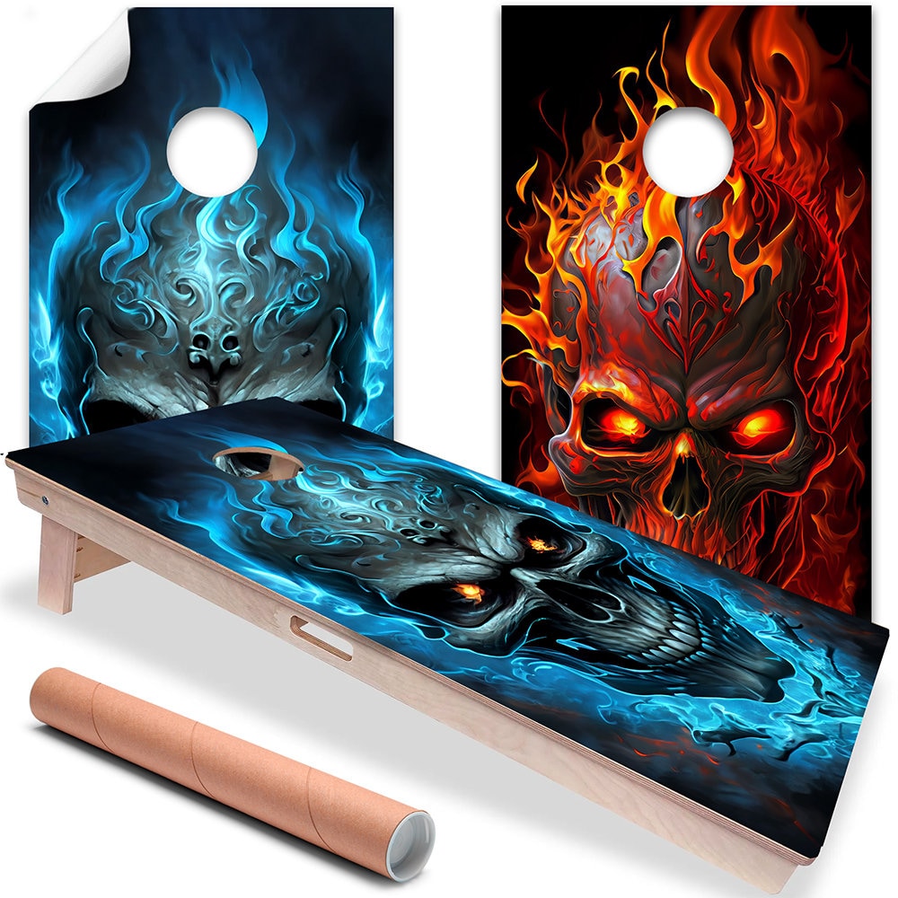 Flaming Skull - Cornhole Board Wrap - Set of 2