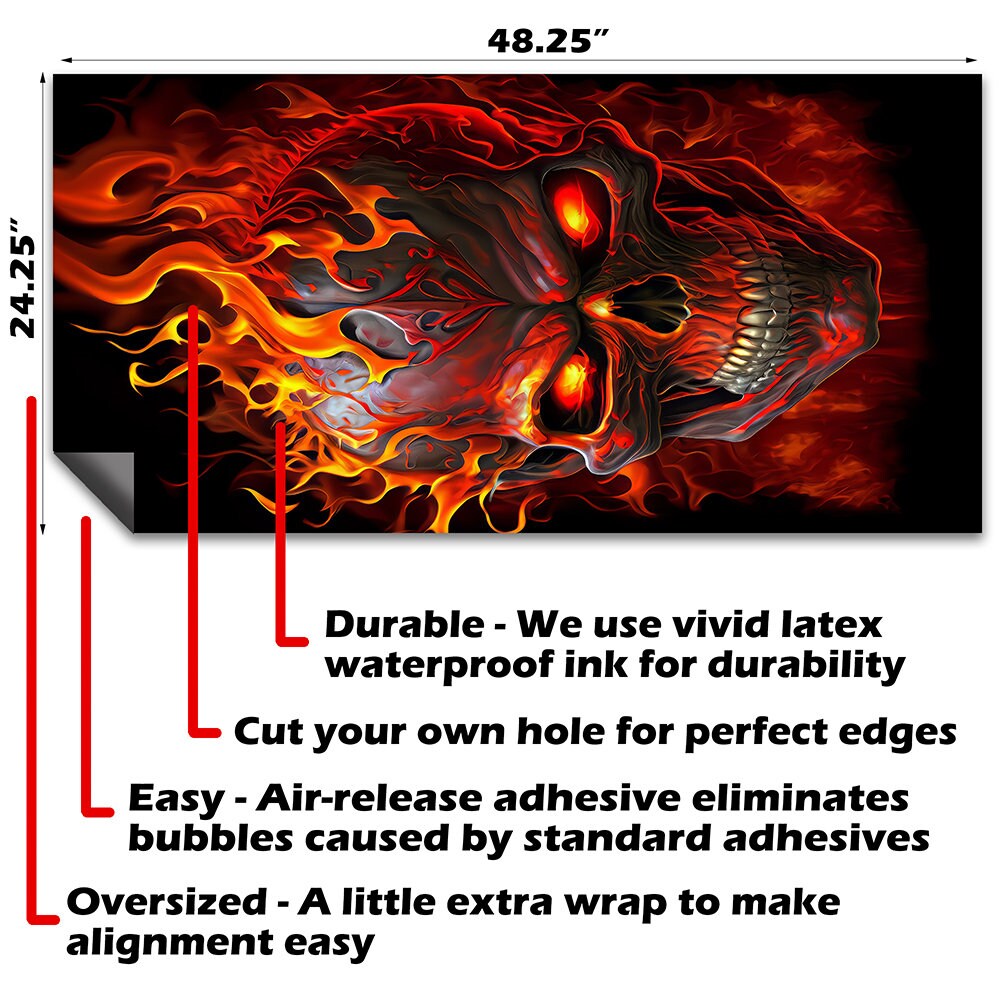 Flaming Skull - Cornhole Board Wrap - Set of 2