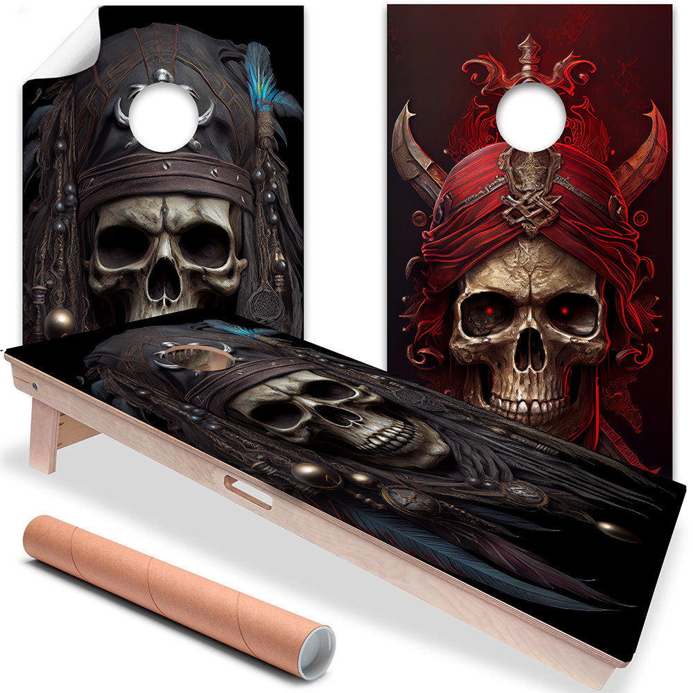 Ghost Pirates Skull - Cornhole Board Wrap - Set of 2