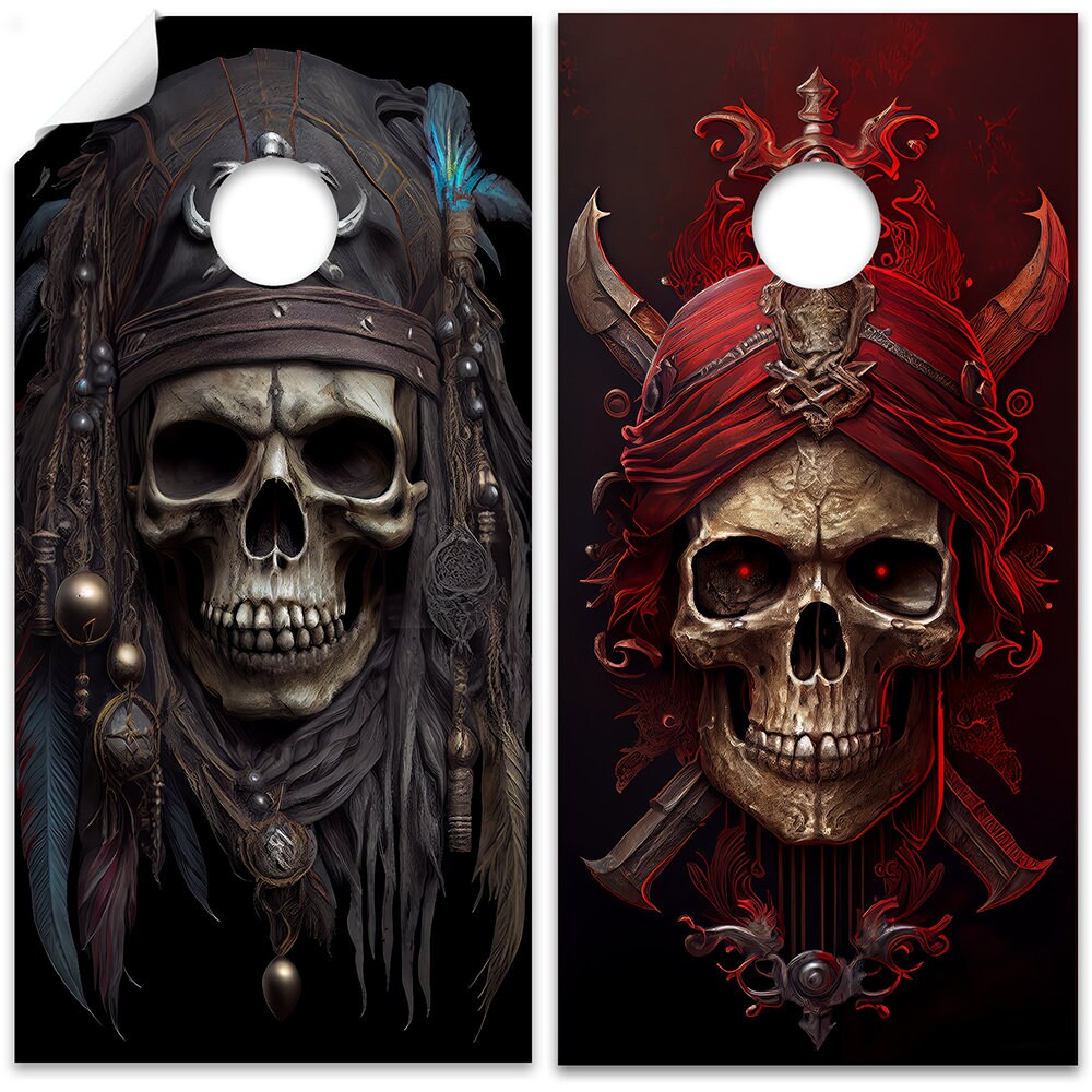 Ghost Pirates Skull - Cornhole Board Wrap - Set of 2