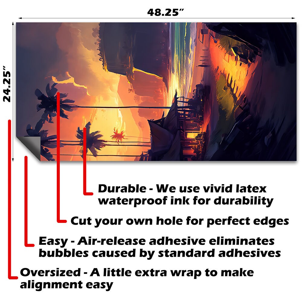 Tropical Sunset Painting - Cornhole Board Wrap - Set of 2