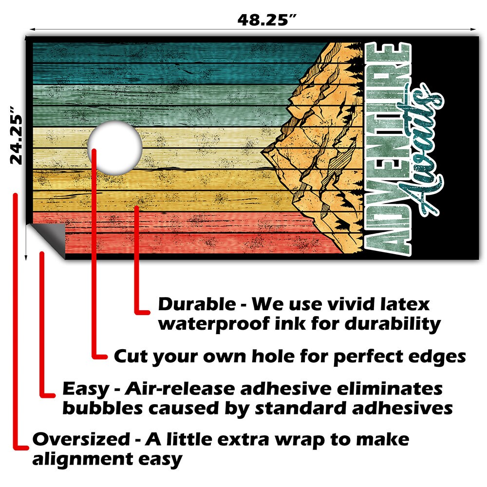 Adventure Awaits - Cornhole Board Wrap - Set of 2