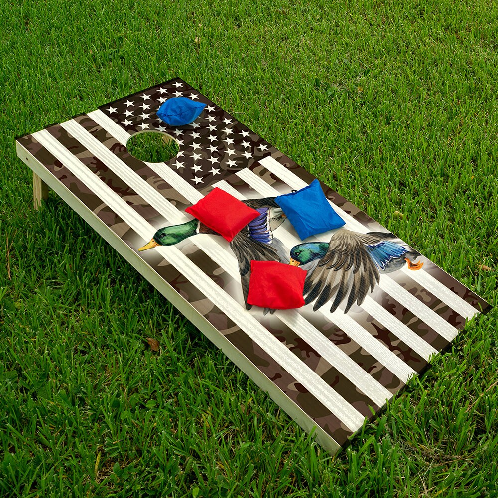 American Camo Flag Duck Flying - Cornhole Board Wrap - Set of 2