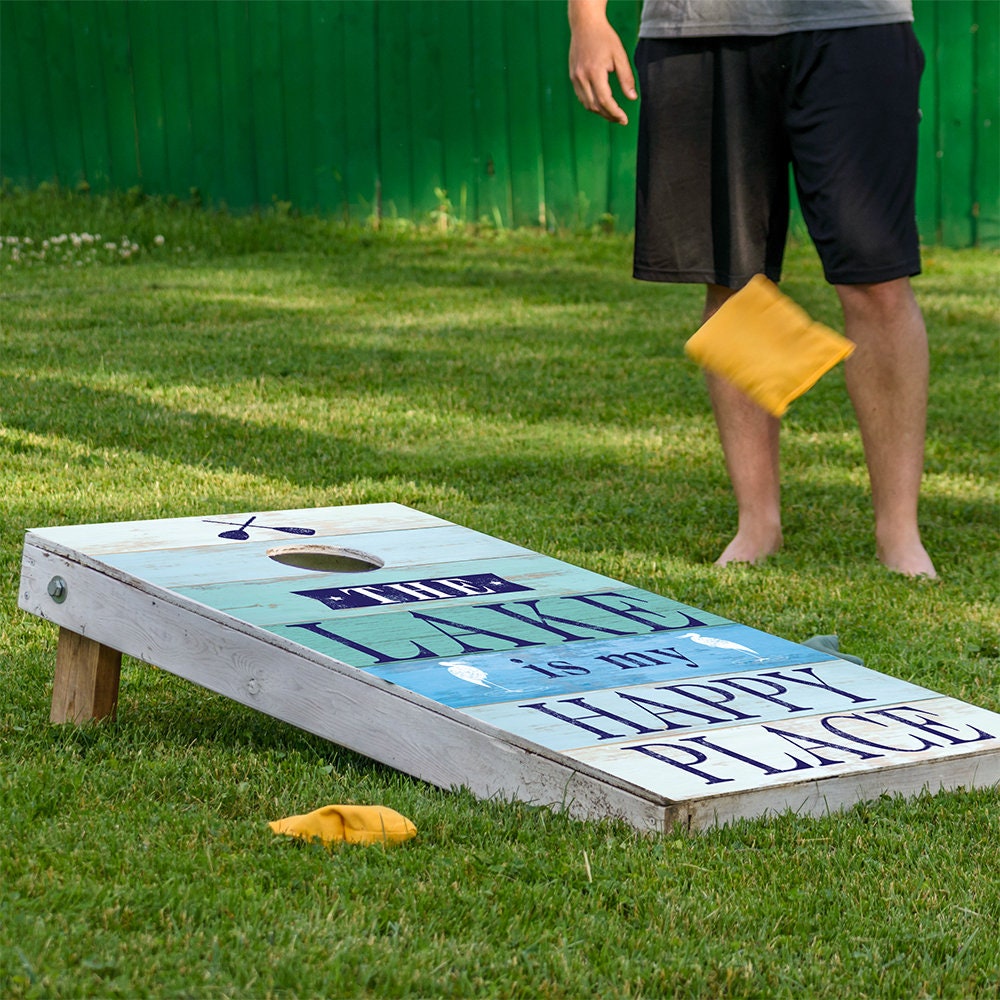 The Lake is My Happy Place - Cornhole Board Wrap - Set of 2