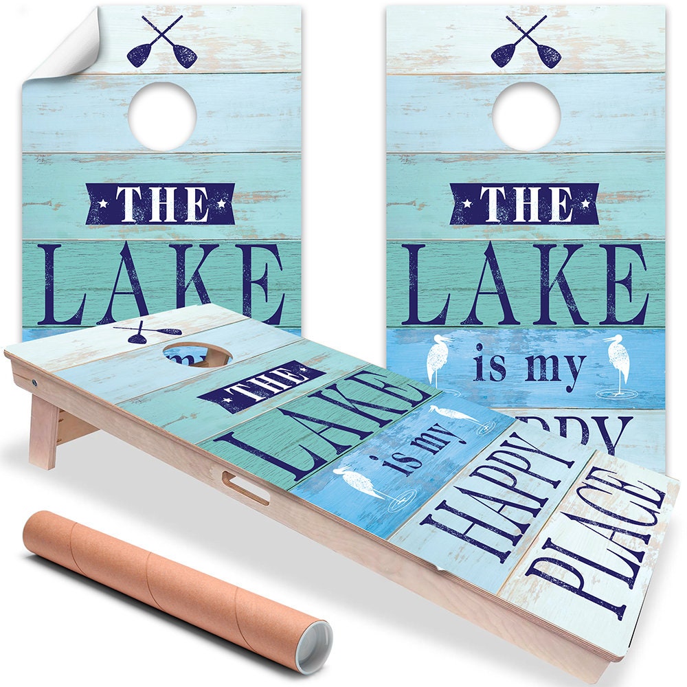 The Lake is My Happy Place - Cornhole Board Wrap - Set of 2