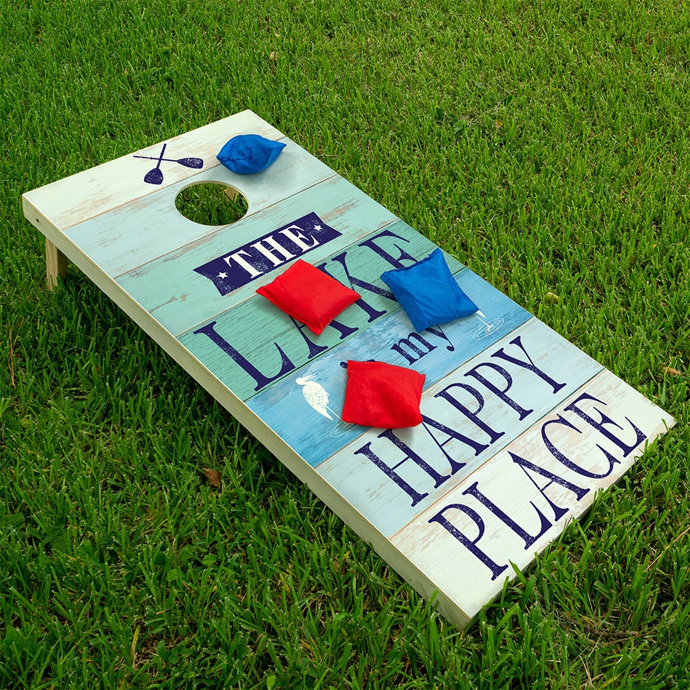 The Lake is My Happy Place - Cornhole Board Wrap - Set of 2