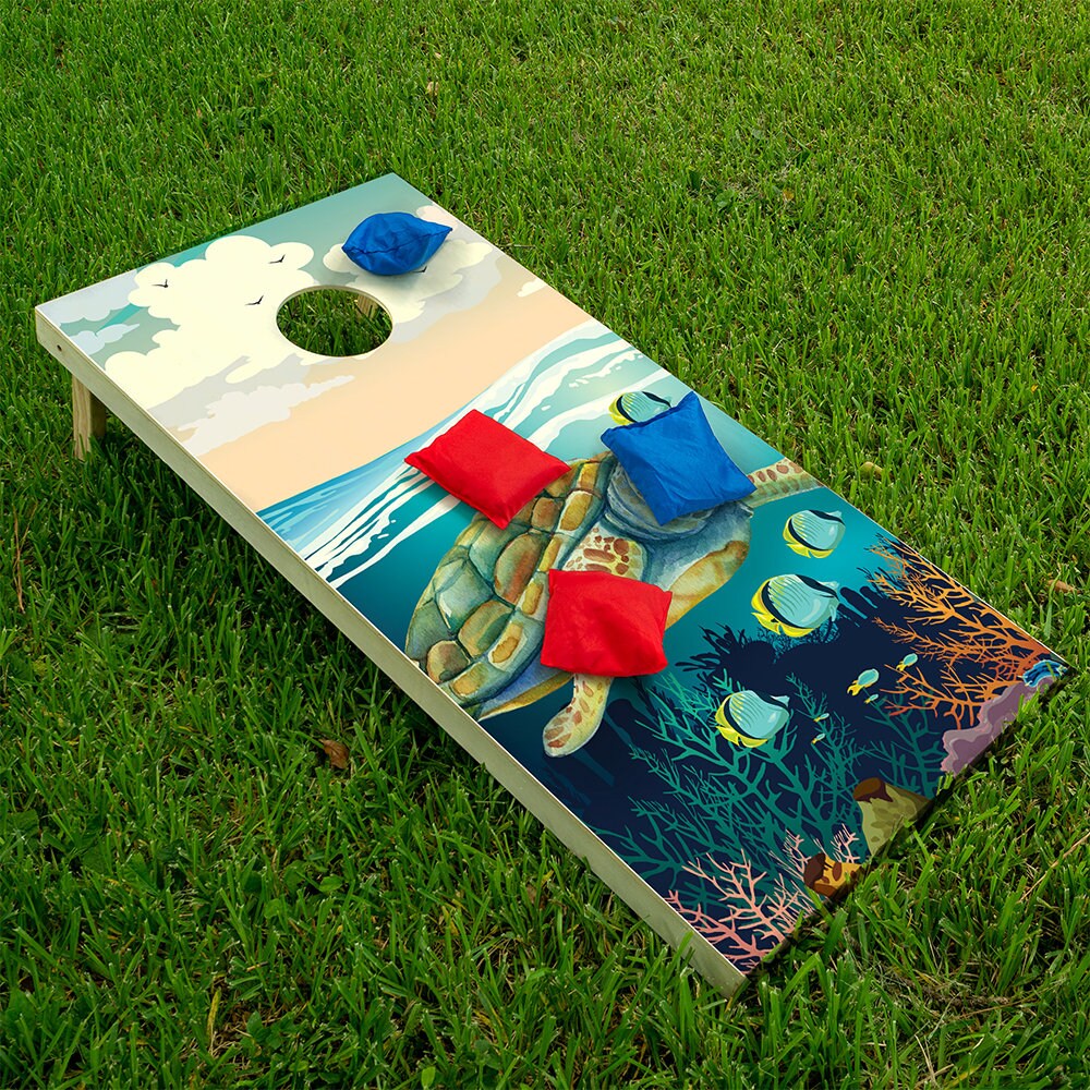 Sea Turtles in Ocean - Cornhole Board Wrap - Set of 2