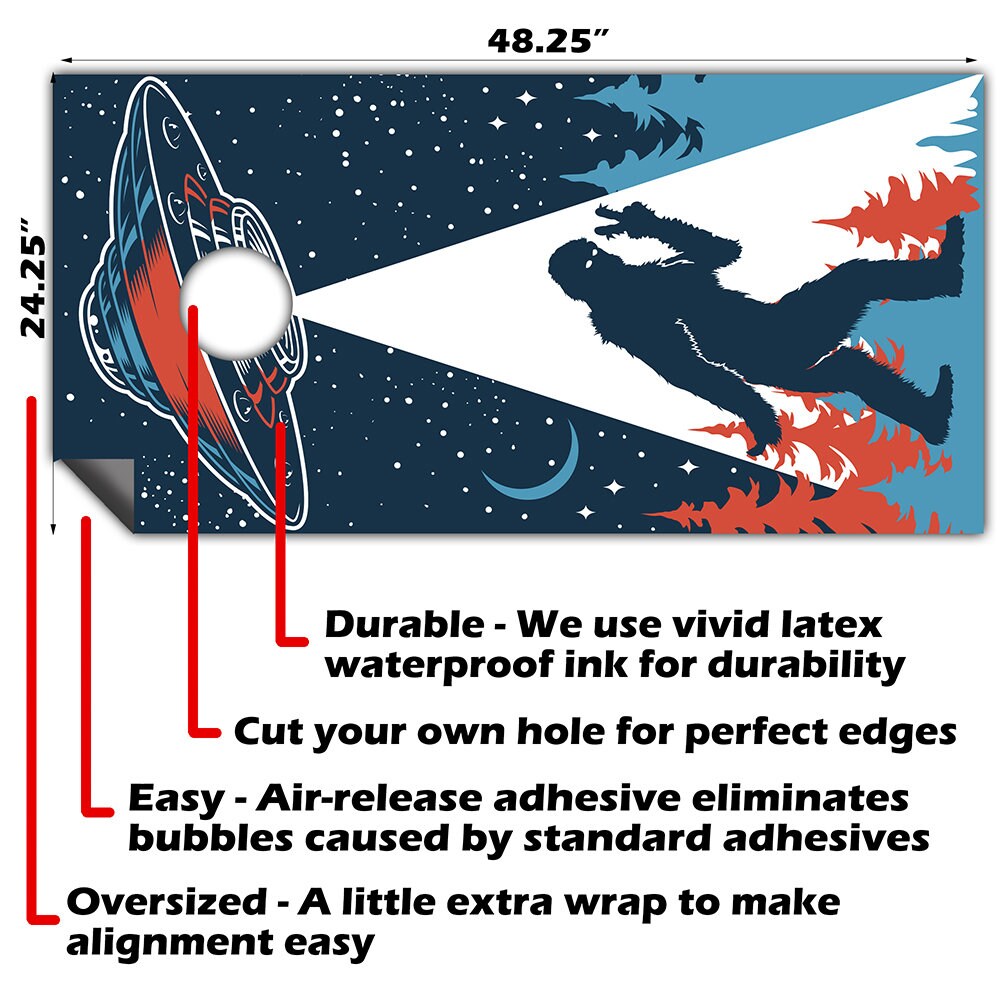 UFO and Big Foot - Cornhole Board Wrap - Set of 2