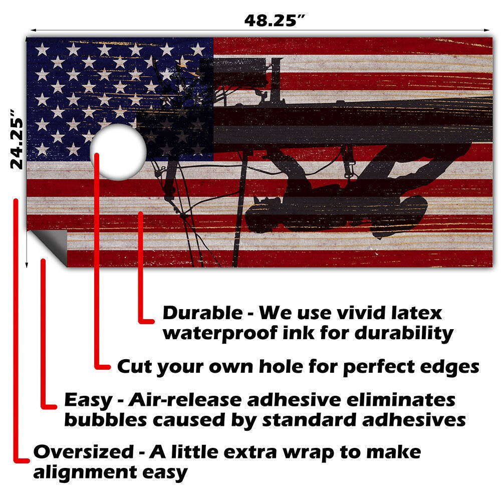 American Flag Electric Lineman - Cornhole Board Wrap - Set of 2
