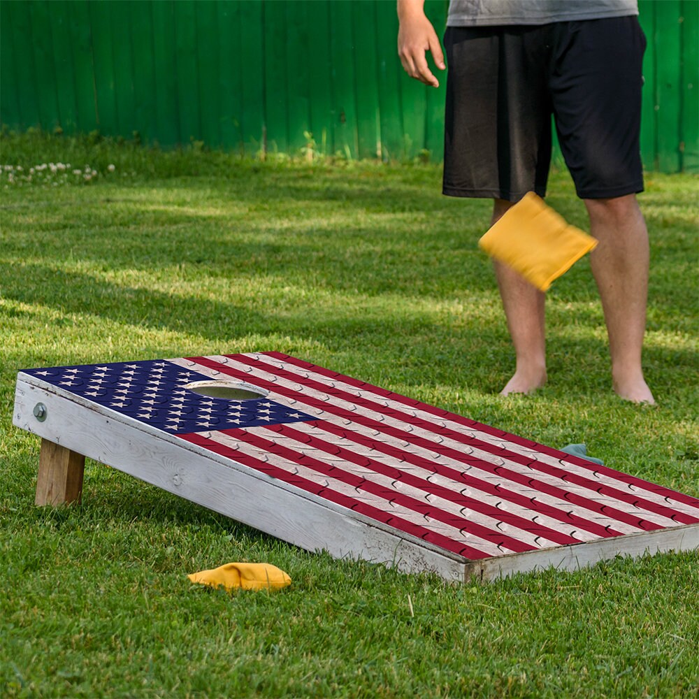 USA American Flag on Steel - Cornhole Board Wrap - Set of 2