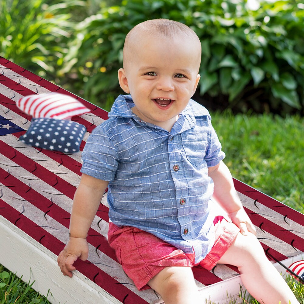 USA American Flag on Steel - Cornhole Board Wrap - Set of 2