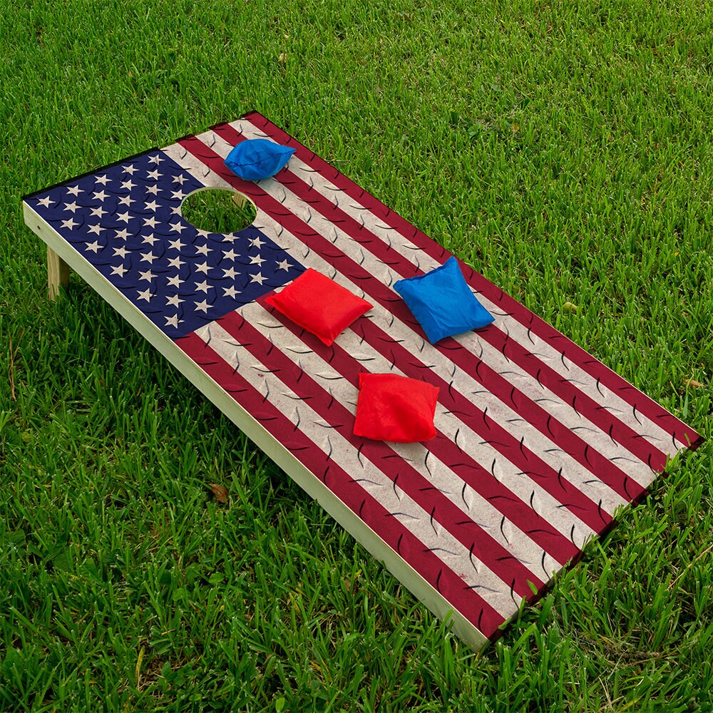 USA American Flag on Steel - Cornhole Board Wrap - Set of 2