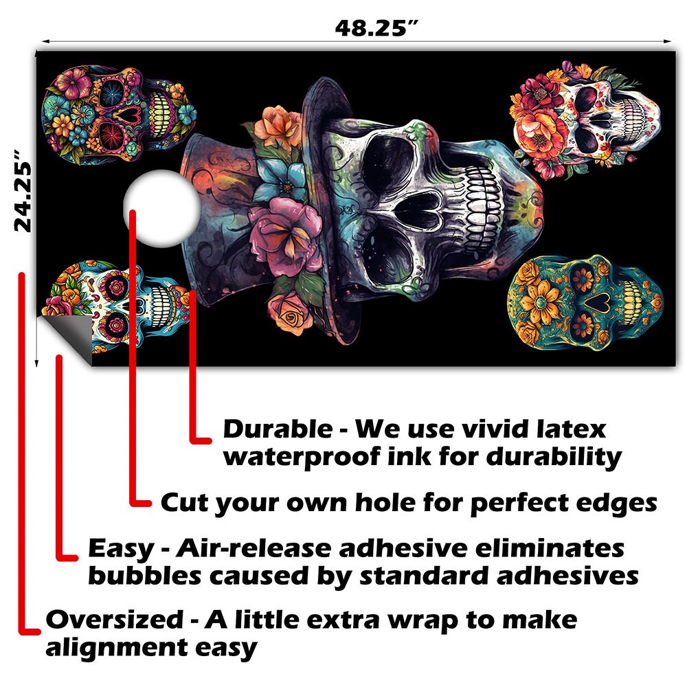 Sugar Skulls - Cornhole Board Wrap - Set of 2