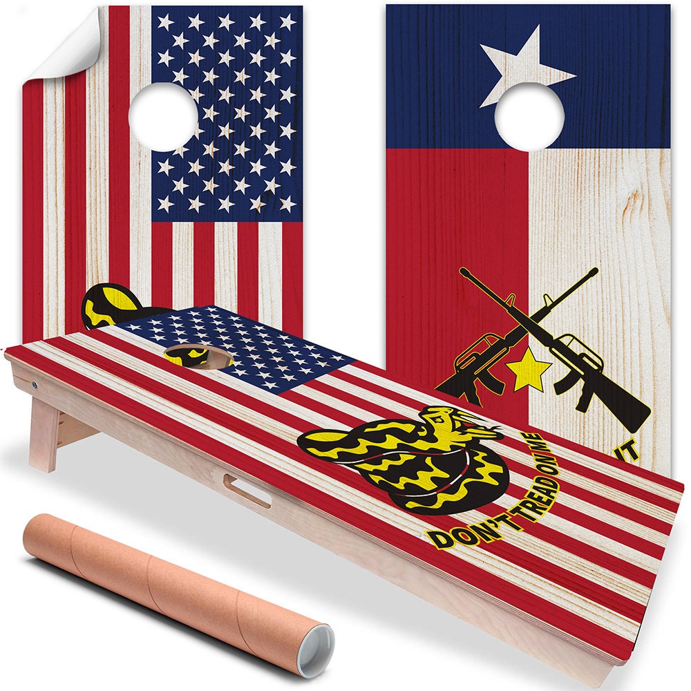American Flag and Texas - Cornhole Board Wrap - Set of 2