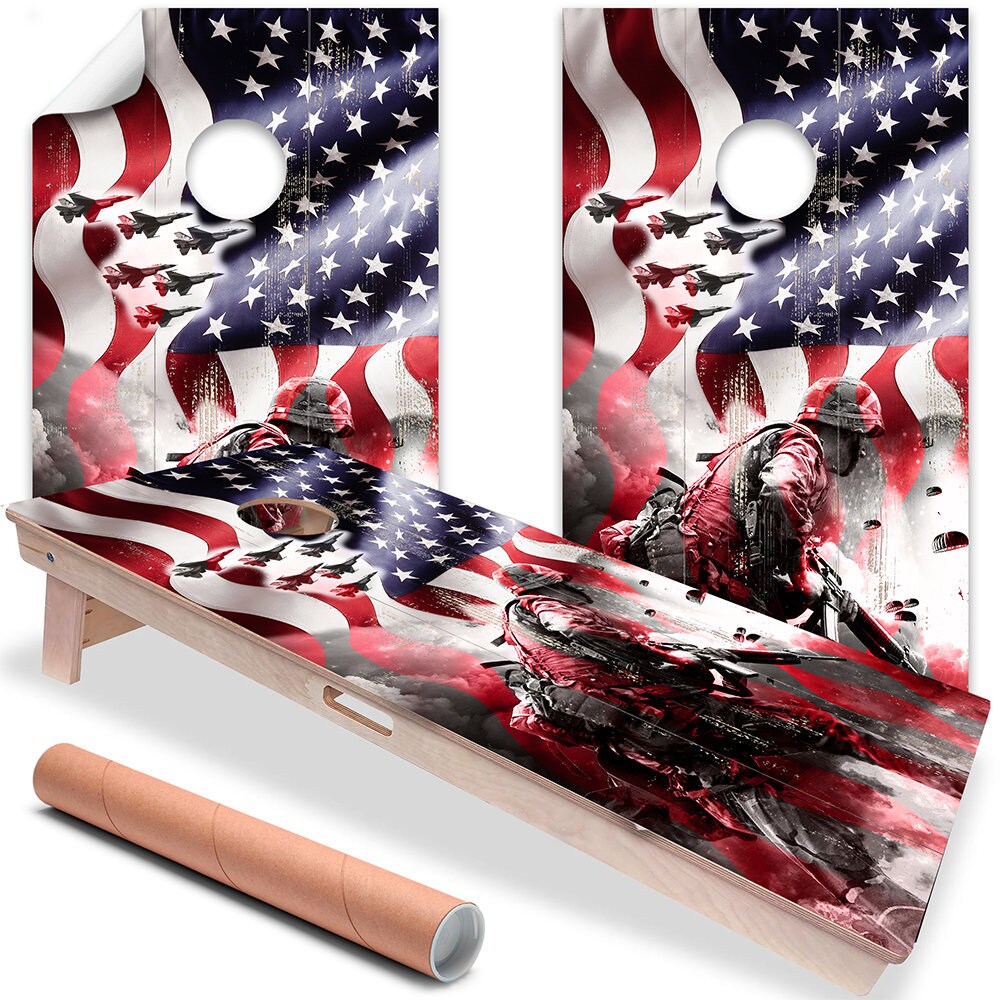American Flag Military - Cornhole Board Wrap - Set of 2