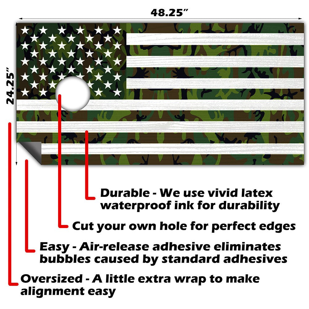 USA American Flag Military Camouflage - Cornhole Board Wrap - Set of 2