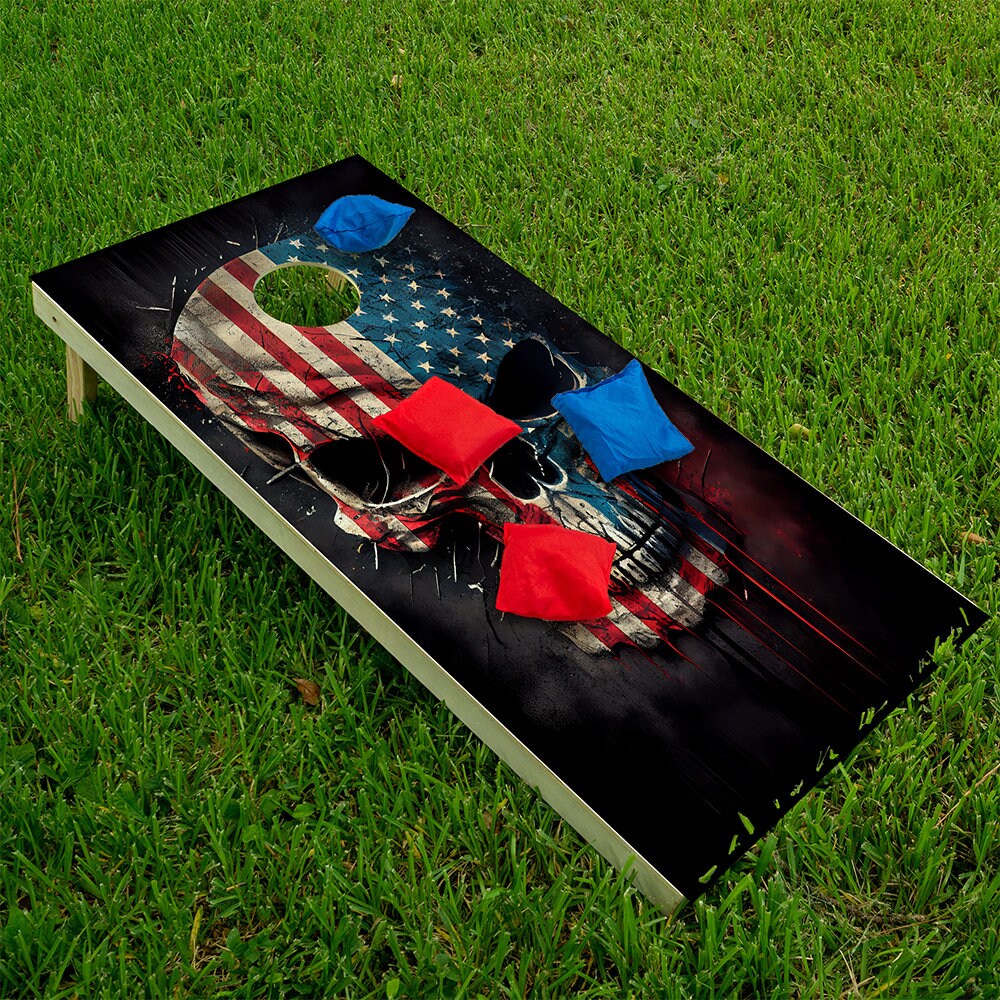 Patriotic Skull American Flag - Cornhole Board Wrap - Set of 2