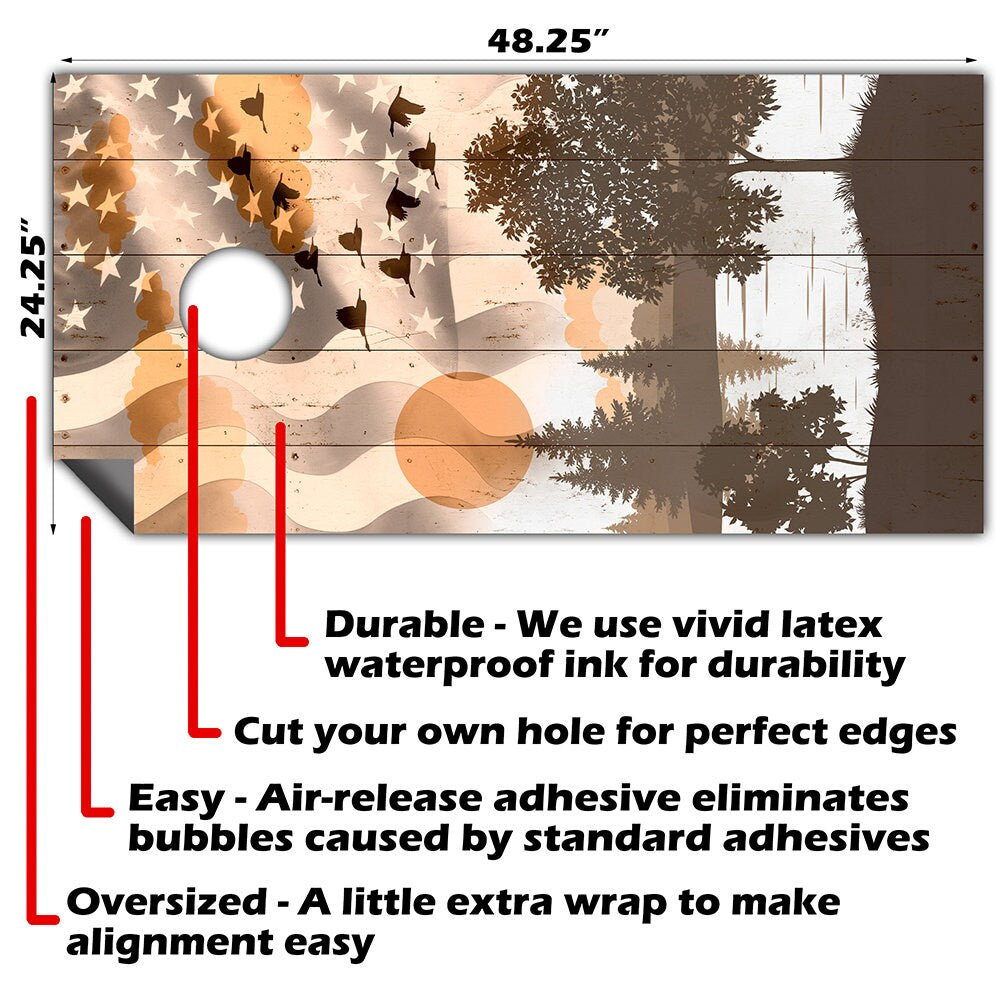 American Flag w/ Ducks Flying - Cornhole Board Wrap - Set of 2
