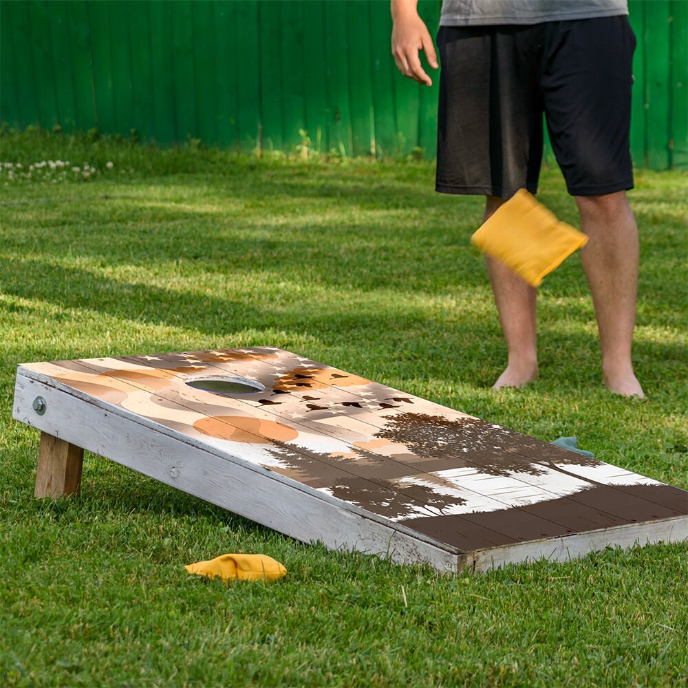 American Flag w/ Ducks Flying - Cornhole Board Wrap - Set of 2