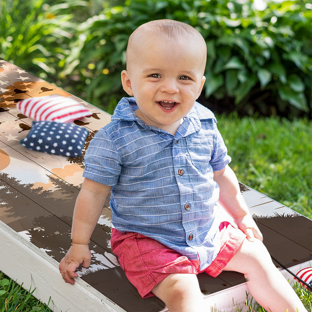 American Flag w/ Ducks Flying - Cornhole Board Wrap - Set of 2