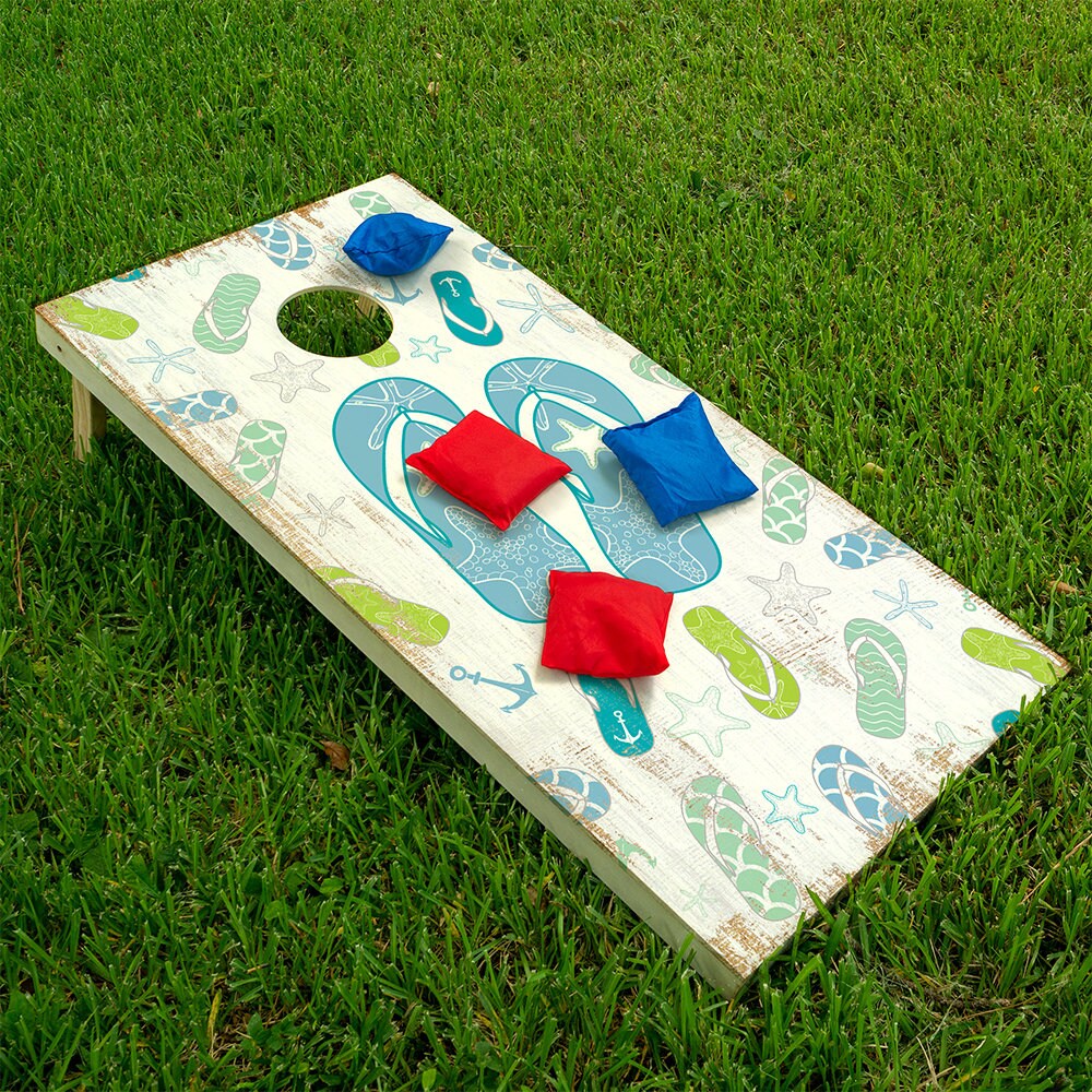 Blue Flip Flops - Cornhole Board Wrap - Set of 2