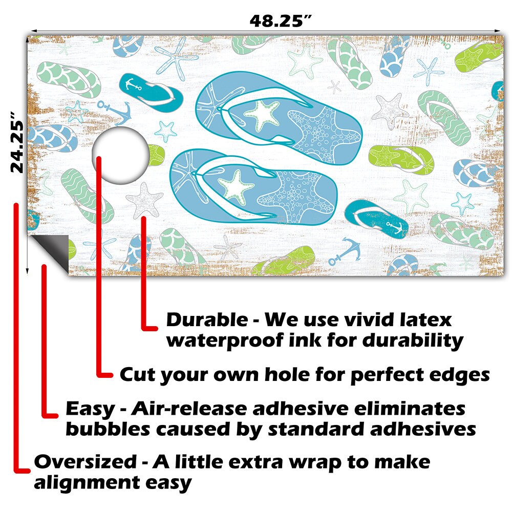 Blue Flip Flops - Cornhole Board Wrap - Set of 2