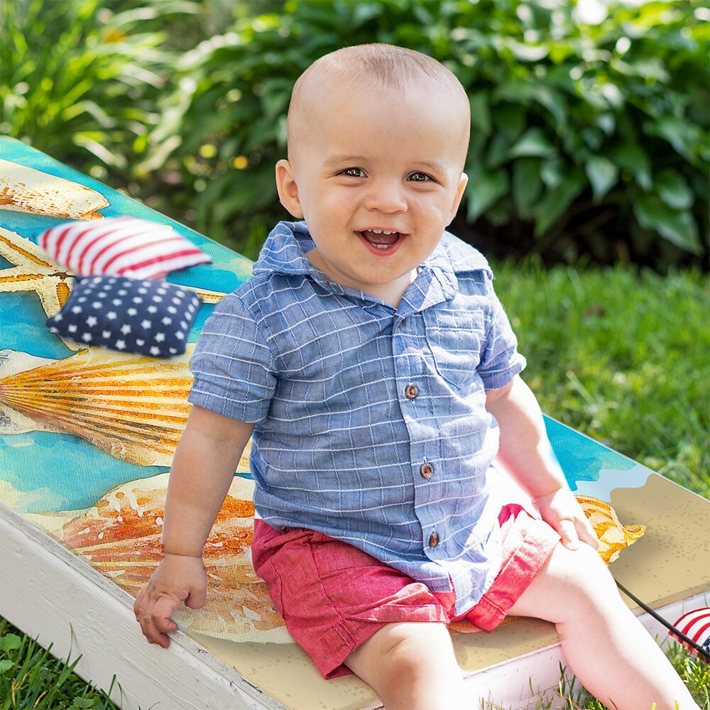 Starfish on Beach - Cornhole Board Wrap - Set of 2