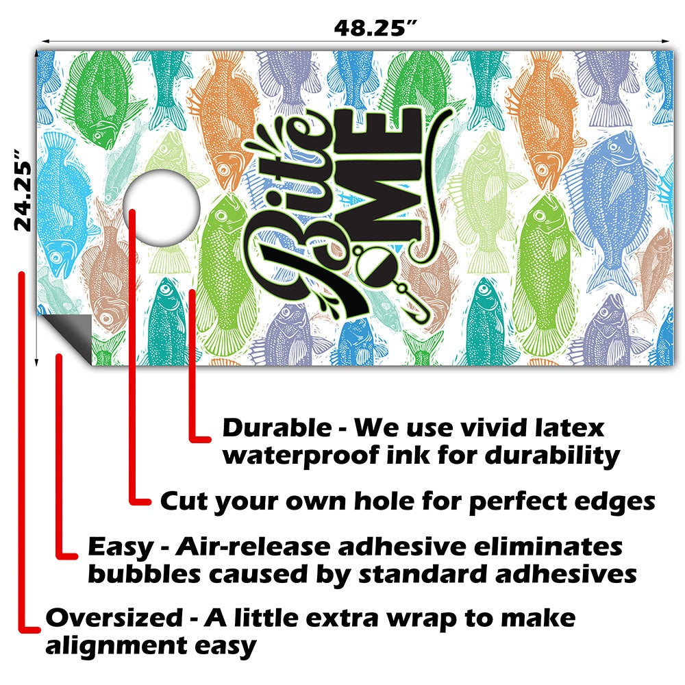 Bite Me Fishing - Cornhole Board Wrap - Set of 2