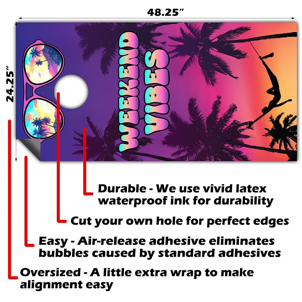 Sunset Palms Weekend Vibes - Cornhole Board Wrap - Set of 2