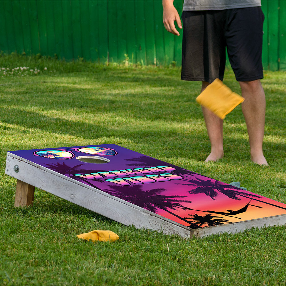 Sunset Palms Weekend Vibes - Cornhole Board Wrap - Set of 2