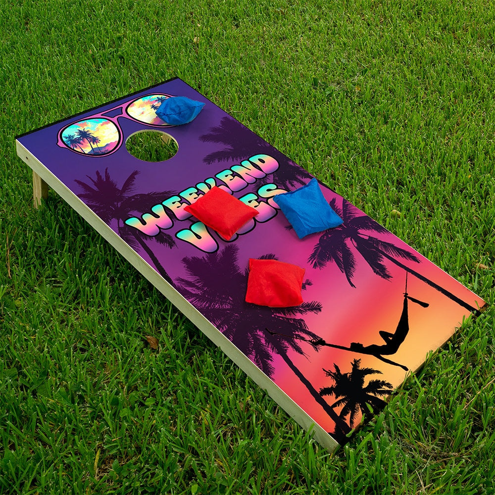 Sunset Palms Weekend Vibes - Cornhole Board Wrap - Set of 2