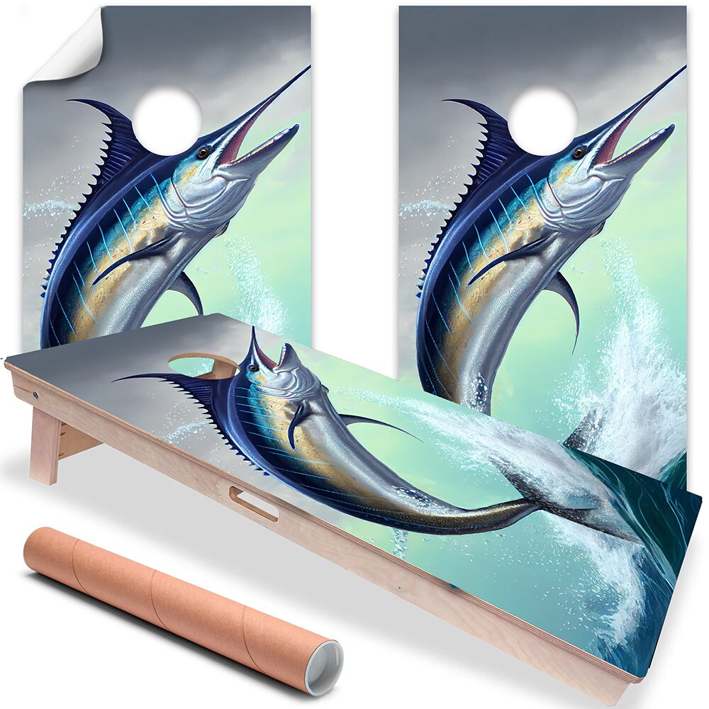 Blue Marlin - Cornhole Board Wrap - Set of 2