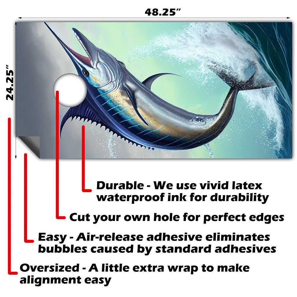 Blue Marlin - Cornhole Board Wrap - Set of 2