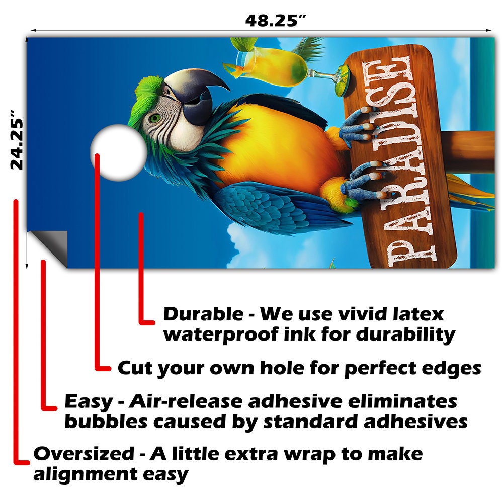 Paradise Parrot - Cornhole Board Wrap - Set of 2