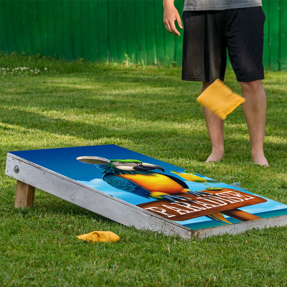Paradise Parrot - Cornhole Board Wrap - Set of 2