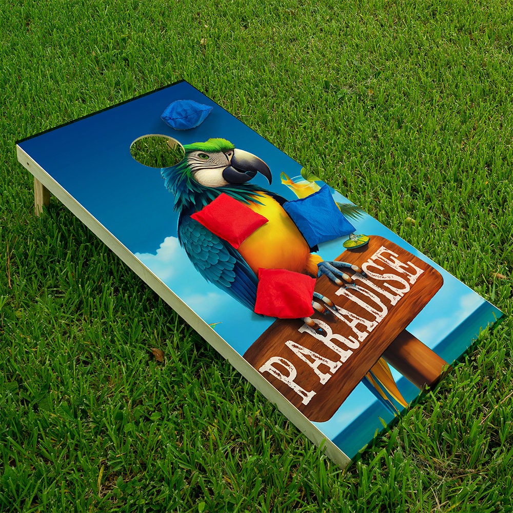 Paradise Parrot - Cornhole Board Wrap - Set of 2