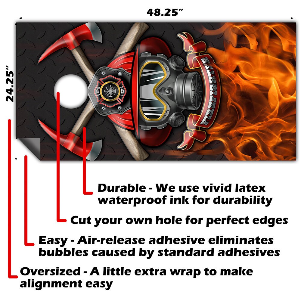 Firefighter and Steel - Cornhole Board Wrap - Set of 2
